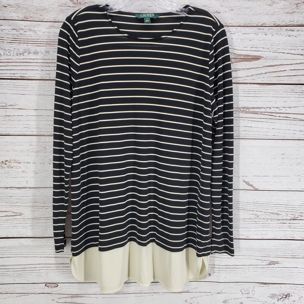 Lauren Ralph Lauren Women's Striped Knit Layered Long Sleeve Top Size 1X